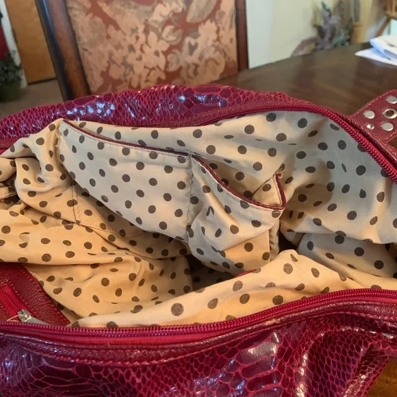 Beautiful red alligator look purse with metal and stones and studs. - Picture 4 of 6